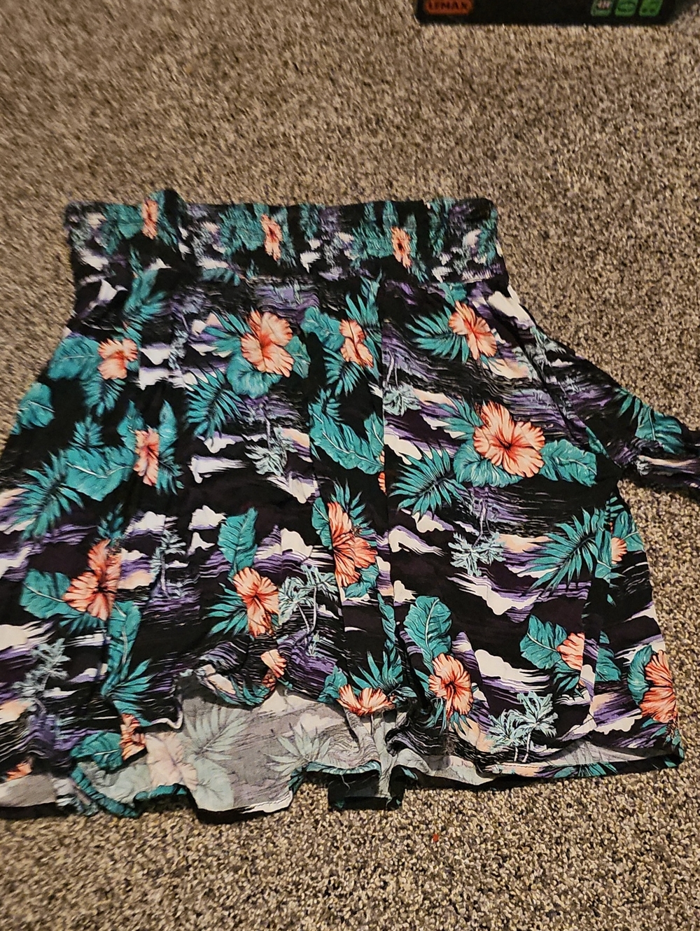Hot Topic Black Tropical Floral Smocked Skater Skirt with Teal & Coral